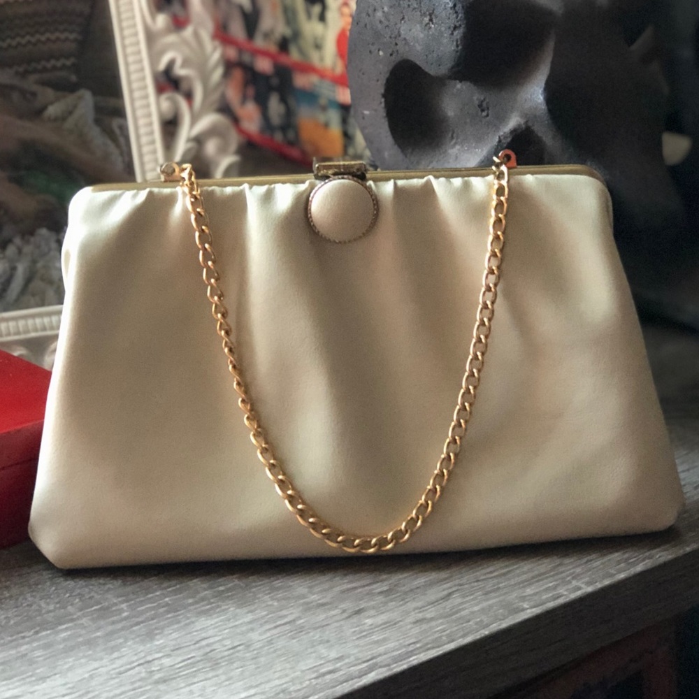Vintage Cream Leather Evening Bag